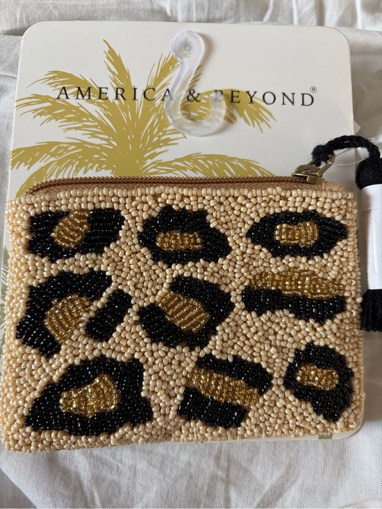 America and beyond Handbags - Beige Beaded Leopard Zip Pouch